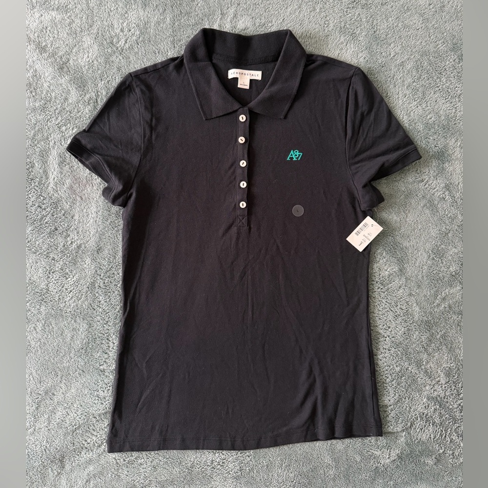 NWT Aeropostale women black polo shirt with green logo